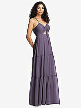 Side View Thumbnail - Lavender Drawstring Bodice Gathered Tie Open-Back Maxi Dress with Tiered Skirt