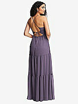 Rear View Thumbnail - Lavender Drawstring Bodice Gathered Tie Open-Back Maxi Dress with Tiered Skirt