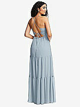 Rear View Thumbnail - Mist Drawstring Bodice Gathered Tie Open-Back Maxi Dress with Tiered Skirt