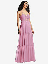 Alt View 1 Thumbnail - Powder Pink Drawstring Bodice Gathered Tie Open-Back Maxi Dress with Tiered Skirt