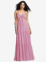 Alt View 2 Thumbnail - Powder Pink Drawstring Bodice Gathered Tie Open-Back Maxi Dress with Tiered Skirt