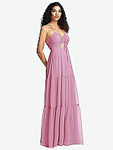 Side View Thumbnail - Powder Pink Drawstring Bodice Gathered Tie Open-Back Maxi Dress with Tiered Skirt
