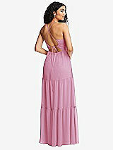 Rear View Thumbnail - Powder Pink Drawstring Bodice Gathered Tie Open-Back Maxi Dress with Tiered Skirt