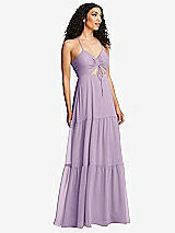 Alt View 1 Thumbnail - Pale Purple Drawstring Bodice Gathered Tie Open-Back Maxi Dress with Tiered Skirt