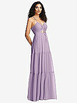Side View Thumbnail - Pale Purple Drawstring Bodice Gathered Tie Open-Back Maxi Dress with Tiered Skirt