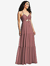 Alt View 1 Thumbnail - Rosewood Drawstring Bodice Gathered Tie Open-Back Maxi Dress with Tiered Skirt