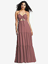 Alt View 2 Thumbnail - Rosewood Drawstring Bodice Gathered Tie Open-Back Maxi Dress with Tiered Skirt