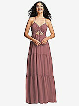 Front View Thumbnail - Rosewood Drawstring Bodice Gathered Tie Open-Back Maxi Dress with Tiered Skirt