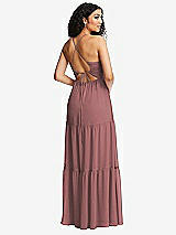 Rear View Thumbnail - Rosewood Drawstring Bodice Gathered Tie Open-Back Maxi Dress with Tiered Skirt