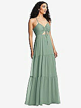 Alt View 1 Thumbnail - Seagrass Drawstring Bodice Gathered Tie Open-Back Maxi Dress with Tiered Skirt