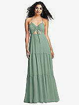 Alt View 2 Thumbnail - Seagrass Drawstring Bodice Gathered Tie Open-Back Maxi Dress with Tiered Skirt