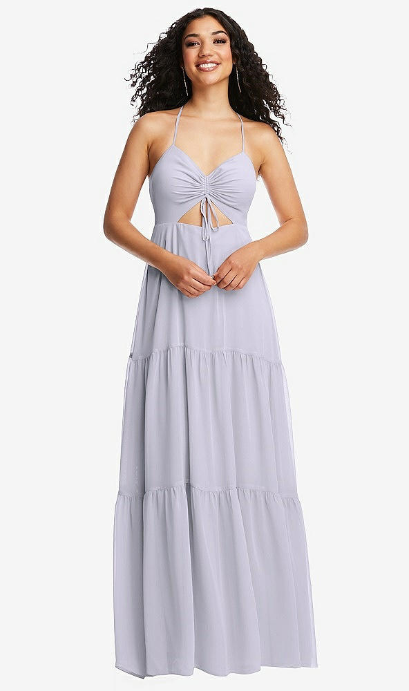 Front View - Silver Dove Drawstring Bodice Gathered Tie Open-Back Maxi Dress with Tiered Skirt