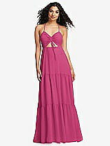 Alt View 2 Thumbnail - Tea Rose Drawstring Bodice Gathered Tie Open-Back Maxi Dress with Tiered Skirt