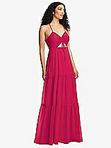 Alt View 1 Thumbnail - Vivid Pink Drawstring Bodice Gathered Tie Open-Back Maxi Dress with Tiered Skirt