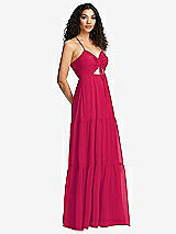 Side View Thumbnail - Vivid Pink Drawstring Bodice Gathered Tie Open-Back Maxi Dress with Tiered Skirt