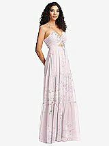Side View Thumbnail - Watercolor Print Drawstring Bodice Gathered Tie Open-Back Maxi Dress with Tiered Skirt