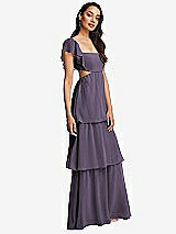 Side View Thumbnail - Lavender Flutter Sleeve Cutout Tie-Back Maxi Dress with Tiered Ruffle Skirt