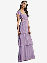 Side View Thumbnail - Pale Purple Flutter Sleeve Cutout Tie-Back Maxi Dress with Tiered Ruffle Skirt