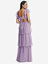 Rear View Thumbnail - Pale Purple Flutter Sleeve Cutout Tie-Back Maxi Dress with Tiered Ruffle Skirt