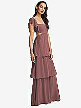Side View Thumbnail - Rosewood Flutter Sleeve Cutout Tie-Back Maxi Dress with Tiered Ruffle Skirt