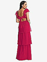 Rear View Thumbnail - Vivid Pink Flutter Sleeve Cutout Tie-Back Maxi Dress with Tiered Ruffle Skirt