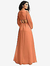Rear View Thumbnail - Sweet Melon Long Puff Sleeve Cutout Waist Chiffon Maxi Dress 