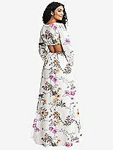 Rear View Thumbnail - Butterfly Botanica Ivory Long Puff Sleeve Cutout Waist Chiffon Maxi Dress 