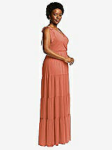 Alt View 2 Thumbnail - Terracotta Copper Bow-Shoulder Faux Wrap Maxi Dress with Tiered Skirt