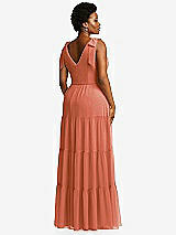 Alt View 3 Thumbnail - Terracotta Copper Bow-Shoulder Faux Wrap Maxi Dress with Tiered Skirt