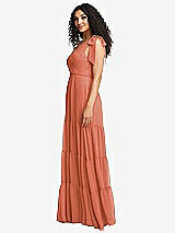 Side View Thumbnail - Terracotta Copper Bow-Shoulder Faux Wrap Maxi Dress with Tiered Skirt