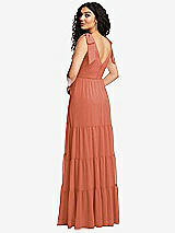 Rear View Thumbnail - Terracotta Copper Bow-Shoulder Faux Wrap Maxi Dress with Tiered Skirt