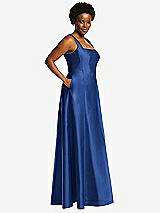 Alt View 2 Thumbnail - Classic Blue Boned Corset Closed-Back Satin Gown with Full Skirt and Pockets