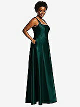 Alt View 2 Thumbnail - Evergreen Boned Corset Closed-Back Satin Gown with Full Skirt and Pockets