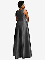 Alt View 3 Thumbnail - Gunmetal Boned Corset Closed-Back Satin Gown with Full Skirt and Pockets