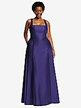 Alt View 1 Thumbnail - Grape Boned Corset Closed-Back Satin Gown with Full Skirt and Pockets