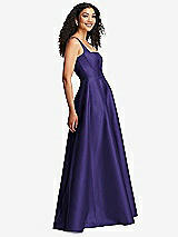 Side View Thumbnail - Grape Boned Corset Closed-Back Satin Gown with Full Skirt and Pockets