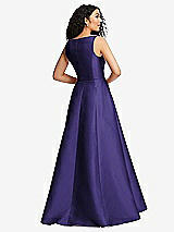 Rear View Thumbnail - Grape Boned Corset Closed-Back Satin Gown with Full Skirt and Pockets