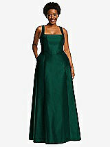 Alt View 1 Thumbnail - Hunter Green Boned Corset Closed-Back Satin Gown with Full Skirt and Pockets