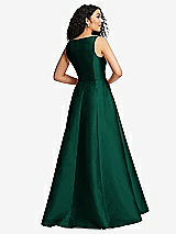 Rear View Thumbnail - Hunter Green Boned Corset Closed-Back Satin Gown with Full Skirt and Pockets