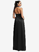 Rear View Thumbnail - Black Shawl Collar Open-Back Halter Maxi Dress with Pockets