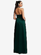 Rear View Thumbnail - Evergreen Shawl Collar Open-Back Halter Maxi Dress with Pockets