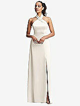 Front View Thumbnail - Ivory Shawl Collar Open-Back Halter Maxi Dress with Pockets