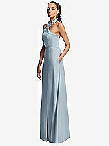 Side View Thumbnail - Mist Shawl Collar Open-Back Halter Maxi Dress with Pockets