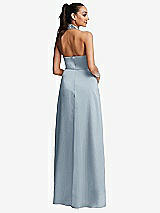 Rear View Thumbnail - Mist Shawl Collar Open-Back Halter Maxi Dress with Pockets