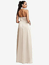 Rear View Thumbnail - Oat Shawl Collar Open-Back Halter Maxi Dress with Pockets
