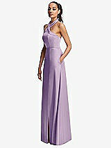 Side View Thumbnail - Pale Purple Shawl Collar Open-Back Halter Maxi Dress with Pockets
