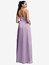 Rear View Thumbnail - Pale Purple Shawl Collar Open-Back Halter Maxi Dress with Pockets