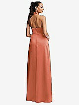 Rear View Thumbnail - Terracotta Copper Shawl Collar Open-Back Halter Maxi Dress with Pockets
