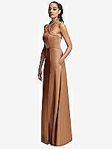 Side View Thumbnail - Toffee Shawl Collar Open-Back Halter Maxi Dress with Pockets