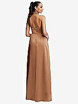 Rear View Thumbnail - Toffee Shawl Collar Open-Back Halter Maxi Dress with Pockets